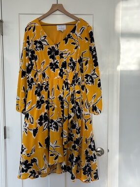 Beauticurve x Lane Bryant Women’s Plus Yellow Black Floral Faux Wrap Dress 18/20